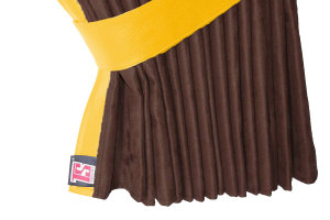 Lkw Bettgardinen, Wildlederoptik, Kunstlederkante, stark abdunkelnd dunkelbraun gelb L&auml;nge149 cm