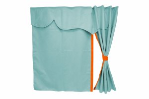 Lkw Bettgardinen, Wildlederoptik, Kunstlederkante, stark abdunkelnd hellblau orange L&auml;nge149 cm