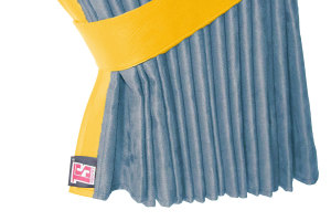 Lkw Bettgardinen, Wildlederoptik, Kunstlederkante, stark abdunkelnd hellblau gelb L&auml;nge149 cm