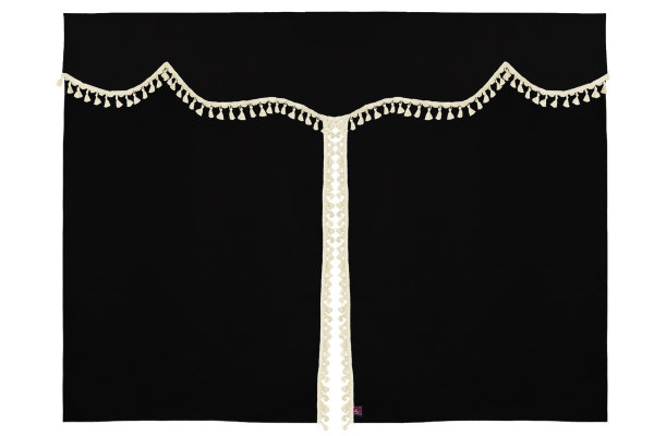 Tenda da letto a 3 pezzi in camoscio, con pompon a nappina antracite-nero beige Lunghezza 149 cm