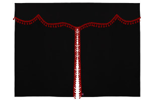 Wildlederoptik Lkw Bettgardine 3 teilig, mit Quastenbommel anthrazit-schwarz rot L&auml;nge 149 cm