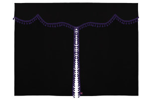 Su&egrave;de-look vrachtwagen-bedgordijn 3-delig, met kwastjes-pompon antraciet-zwart lila Lengte 149 cm