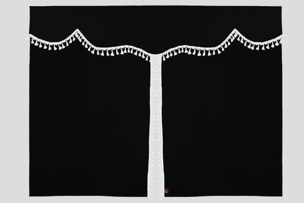 Bäddgardin i mockalook, 3-delad, med tofs och pompom antracit-svart vit Längd 149 cm