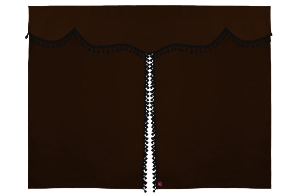 Suede look truck bed curtain 3-piece, with tassel pompom dark brown black Length 149 cm