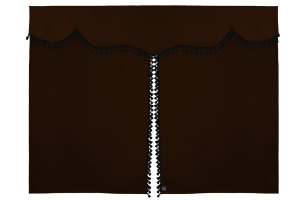 Wildlederoptik Lkw Bettgardine 3 teilig, mit Quastenbommel dunkelbraun schwarz L&auml;nge 149 cm
