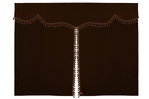 Bäddgardin i mockalook, 3-delad, med tofs och pompom mörkbrun brun Längd 149 cm
