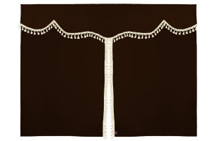 Bäddgardin i mockalook, 3-delad, med tofs och pompom mörkbrun Beige Längd 149 cm