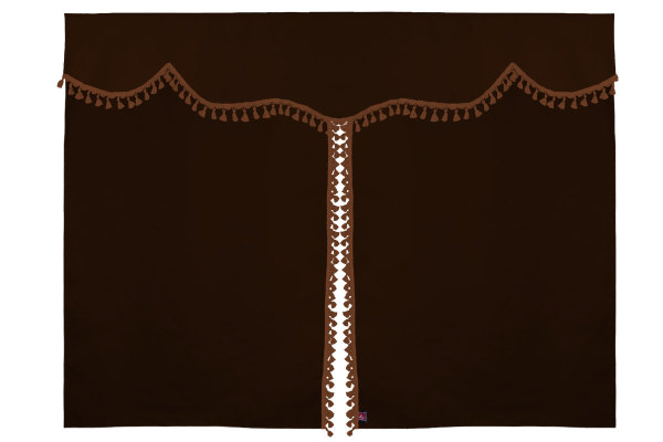Tenda da letto a 3 pezzi in camoscio, con pompon a nappina marrone scuro caramello Lunghezza 149 cm
