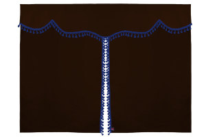 Wildlederoptik Lkw Bettgardine 3 teilig, mit Quastenbommel dunkelbraun blau L&auml;nge 149 cm