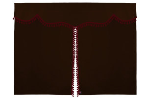 Bäddgardin i mockalook, 3-delad, med tofs och pompom mörkbrun Bordeaux Längd 149 cm