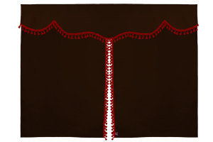 Wildlederoptik Lkw Bettgardine 3 teilig, mit Quastenbommel dunkelbraun rot Länge 149 cm