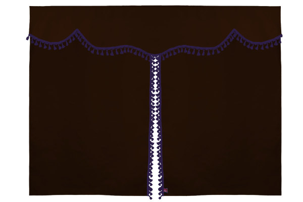 Wildlederoptik Lkw Bettgardine 3 teilig, mit Quastenbommel dunkelbraun flieder Länge 149 cm