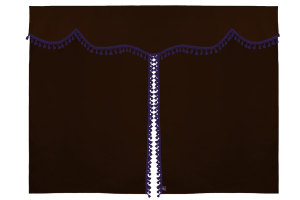 Bäddgardin i mockalook, 3-delad, med tofs och pompom mörkbrun syren Längd 149 cm