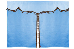 Bäddgardin i mockalook, 3-delad, med tofs och pompom ljusblå brun Längd 149 cm