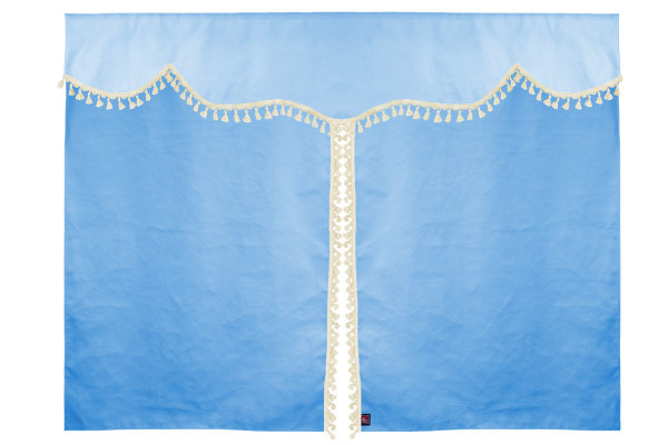 Wildlederoptik Lkw Bettgardine 3 teilig, mit Quastenbommel hellblau beige Länge 149 cm
