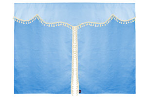 Wildlederoptik Lkw Bettgardine 3 teilig, mit Quastenbommel hellblau beige L&auml;nge 149 cm