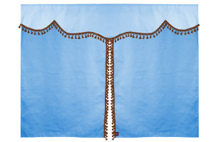 Wildlederoptik Lkw Bettgardine 3 teilig, mit Quastenbommel hellblau caramel L&auml;nge 149 cm