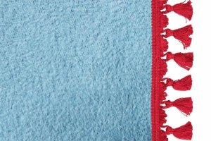 Suede look truck bed curtain 3-piece, with tassel pompom light blue red Length 149 cm