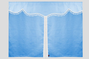 Wildlederoptik Lkw Bettgardine 3 teilig, mit Quastenbommel hellblau wei&szlig; L&auml;nge 149 cm