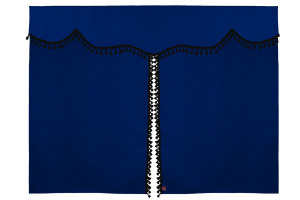 Bäddgardin i mockalook, 3-delad, med tofs och pompom mörkblå svart Längd 149 cm