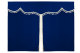 Wildlederoptik Lkw Bettgardine 3 teilig, mit Quastenbommel dunkelblau beige Länge 149 cm