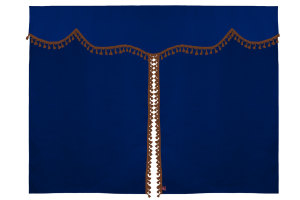 Wildlederoptik Lkw Bettgardine 3 teilig, mit Quastenbommel dunkelblau caramel Länge 149 cm