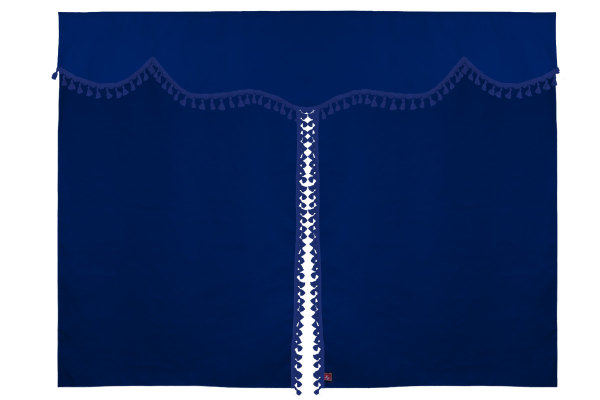 Suede look truck bed curtain 3-piece, with tassel pompom dark blue blue Length 149 cm