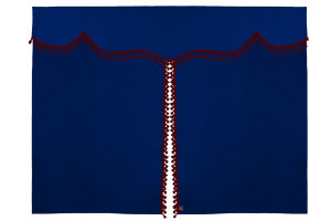Tenda da letto a 3 pezzi in camoscio, con pompon a nappina blu scuro bord&ograve; Lunghezza 149 cm