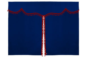 Wildlederoptik Lkw Bettgardine 3 teilig, mit Quastenbommel dunkelblau rot Länge 149 cm