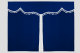 Wildlederoptik Lkw Bettgardine 3 teilig, mit Quastenbommel dunkelblau weiß Länge 149 cm