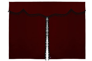 Tenda da letto a 3 pezzi in camoscio, con pompon a nappina bordò nero Lunghezza 149 cm