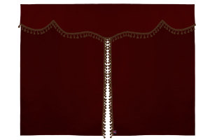Bäddgardin i mockalook, 3-delad, med tofs och pompom Bordeaux brun Längd 149 cm