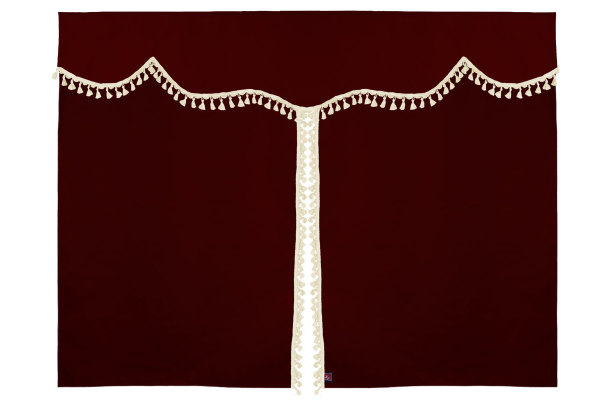 Tenda da letto a 3 pezzi in camoscio, con pompon a nappina bordò beige Lunghezza 149 cm
