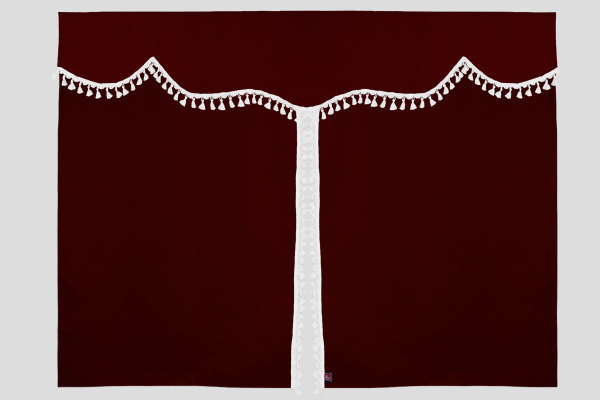 Suede look truck bed curtain 3-piece, with tassel pompom bordeaux white Length 149 cm