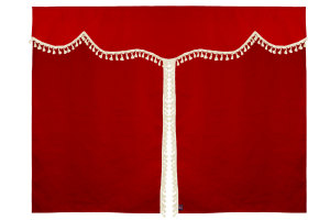 Bäddgardin i mockalook, 3-delad, med tofs och pompom röd Beige Längd 149 cm
