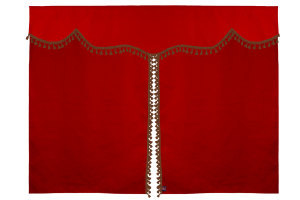 Tenda da letto a 3 pezzi in camoscio, con pompon a nappina rosso caramello Lunghezza 149 cm