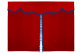 Bäddgardin i mockalook, 3-delad, med tofs och pompom röd blå Längd 149 cm
