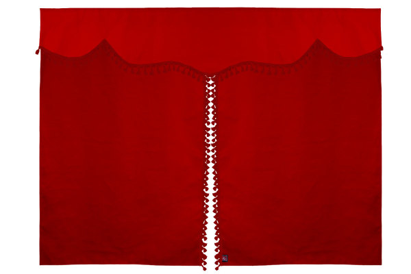 Bäddgardin i mockalook, 3-delad, med tofs och pompom röd röd Längd 149 cm