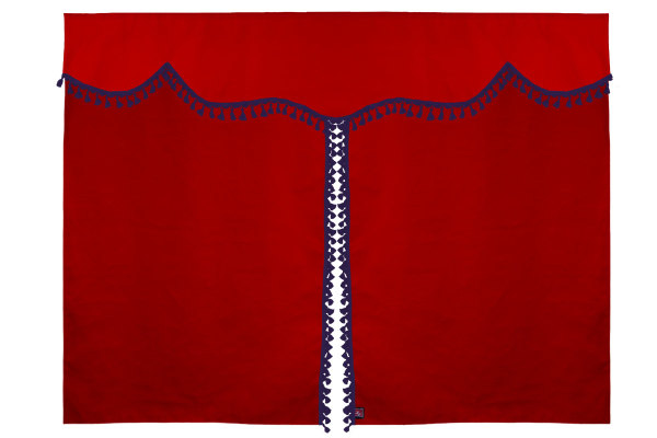 Suede look truck bed curtain 3-piece, with tassel pompom red lilac Length 149 cm