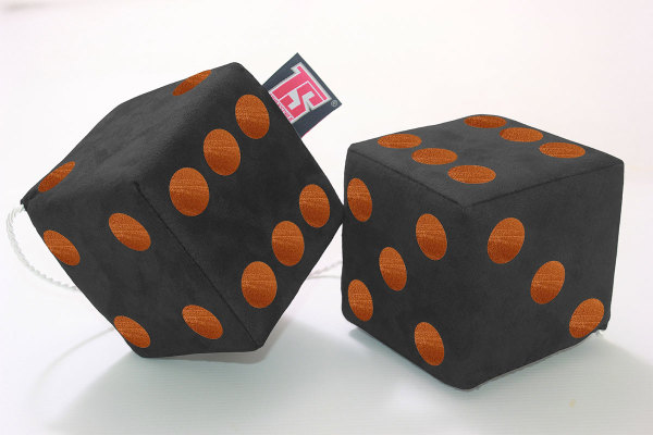 suedelook truck cube, 12x12cm, hanging with cord for (fuzzy dice) anthracite-black brown