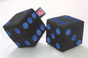 suedelook truck cube, 12x12cm, hanging with cord for (fuzzy dice) anthracite-black blue