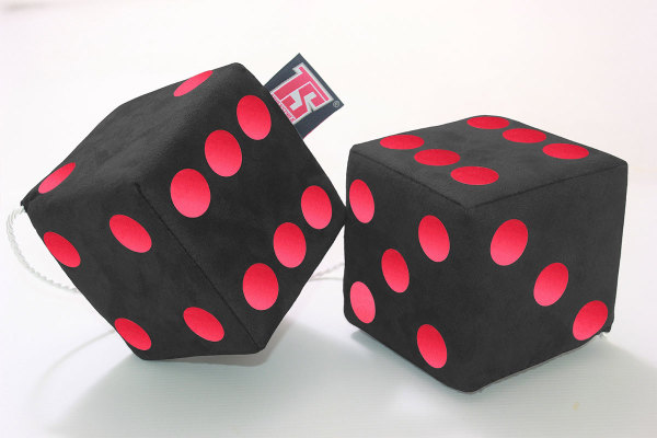suedelook truck cube, 12x12cm, hanging with cord for (fuzzy dice) anthracite-black red