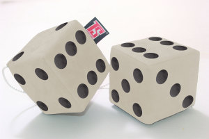 suedelook truck cube, 12x12cm, hanging with cord for (fuzzy dice) beige black