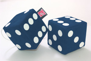suedelook truck cube, 12x12cm, hanging with cord for (fuzzy dice) dark blue white