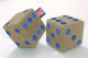 suedelook truck cube, 12x12cm, hanging with cord for (fuzzy dice) caramel blue