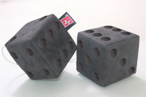 suedelook truck cube, 12x12cm, hanging with cord for (fuzzy dice) grey black