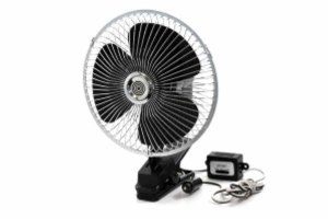 Fan 6 inches with clamping foot, black, 12 Volt