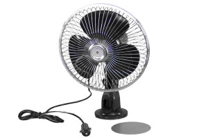Fan 8 inches with a strong suction cup, black, 24 Volt