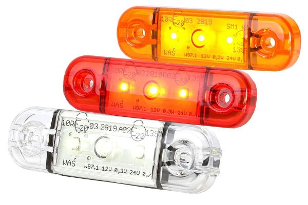 LED truck lateral clearance light, 12 / 24V, slim, extra thin with 3x LED
