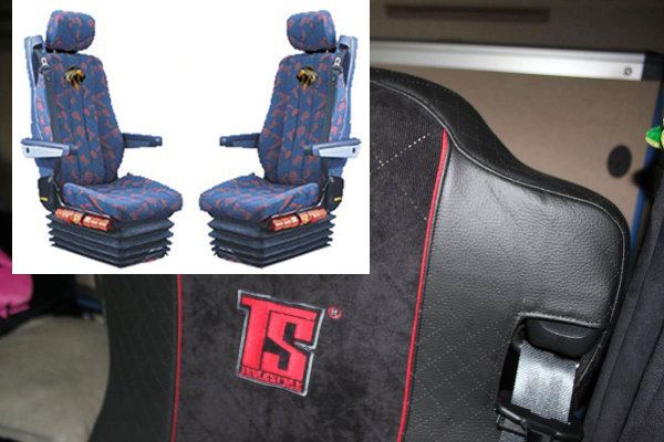 Suitable for Mercedes*: Atego, Axor, Actros (1996-2014) Driver seat and passenger seat extra headrest, Design Seat Covers with TS Logo